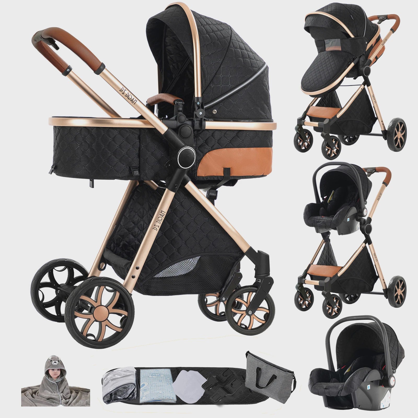 Magic ZC Premium 3-in-1 Baby Reiswieg & Kinderwagen Set - Luxe Beige, Compact, Inclusief Autostoel & Draagmand, Geschikt Vanaf Geboorte