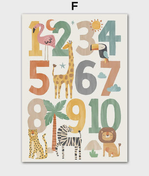Boho Jungle Safari Dieren Canvas Muurdecoratie - Leeuw, Olifant, Luipaard & Regenboog Posters voor Kinderkamer
