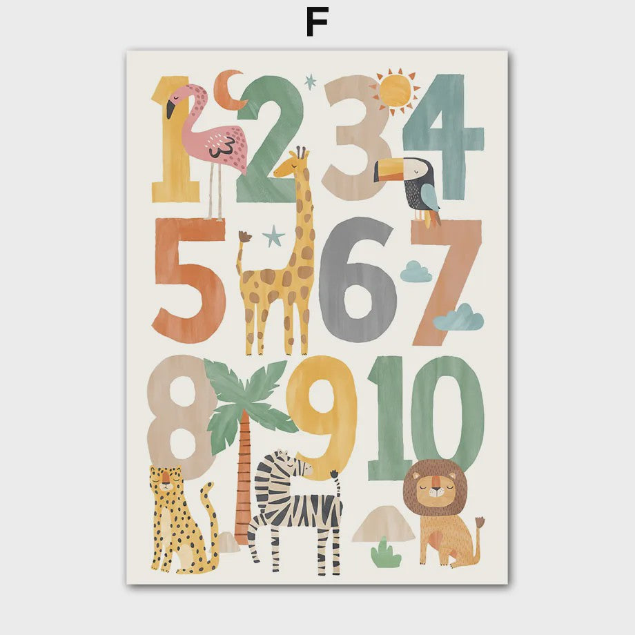 Boho Jungle Safari Dieren Canvas Muurdecoratie - Leeuw, Olifant, Luipaard & Regenboog Posters voor Kinderkamer