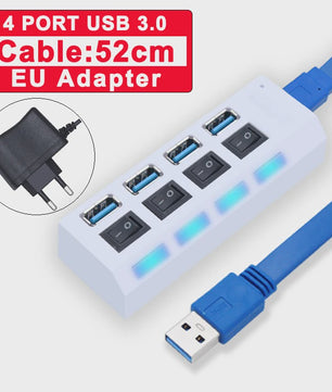 USB Hub 3.0/2.0 met 4 of 7 poorten, individuele schakelaars en LED-indicatoren