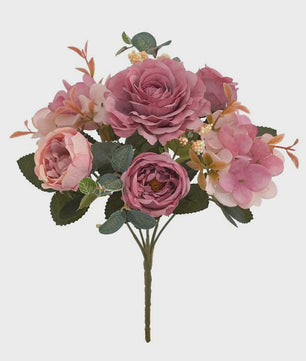 Retro Zijden Bloemenboeket: Vintage Rozen, Hortensia & Pioen voor Bruid & Decoratie