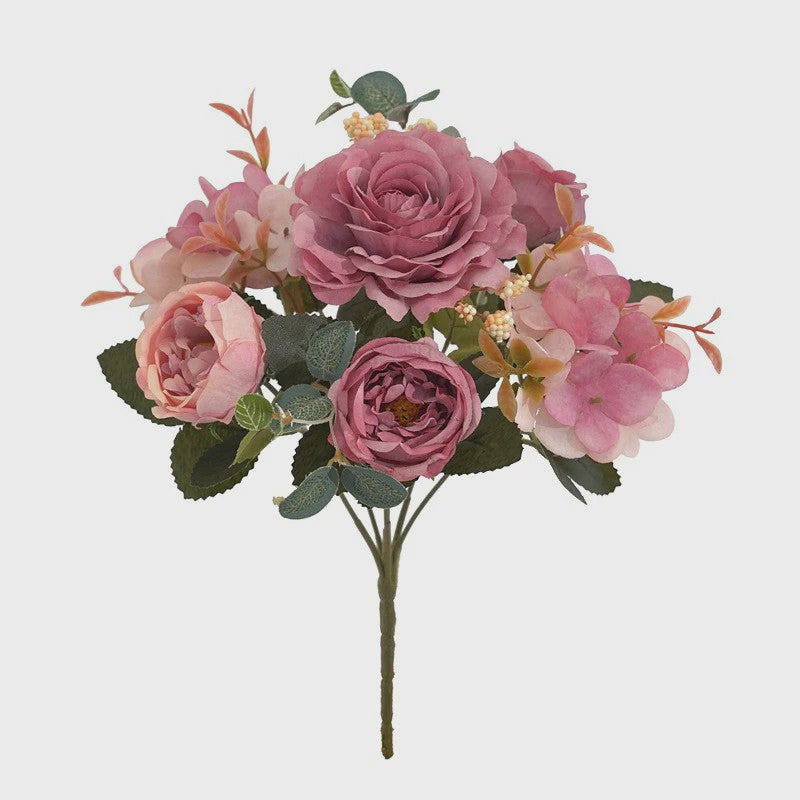 Retro Zijden Bloemenboeket: Vintage Rozen, Hortensia & Pioen voor Bruid & Decoratie