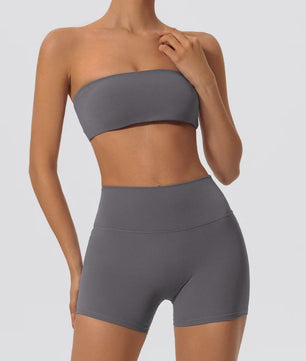 Strapless Sportset Dames: 2-delige Yoga Outfit met Crop Top en Shorts