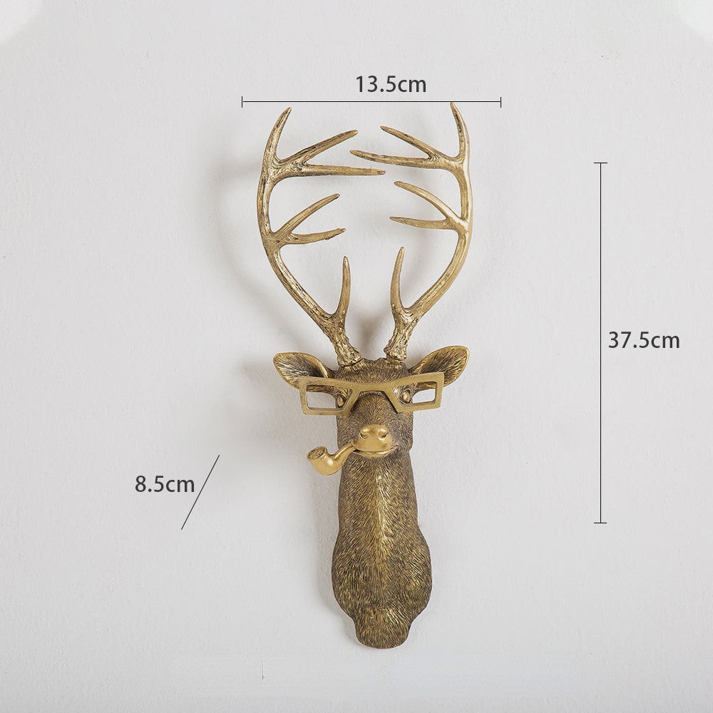 Gouden Hertenkop Wandhaak - Decoratieve Resin Muurhanger met Opbergfunctie
