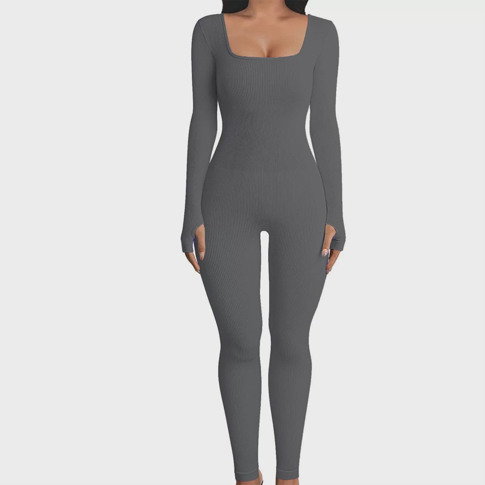 Ribbel Jumpsuit Dames - Naadloos Seamless Sport Bodysuit met Lange Mouwen
