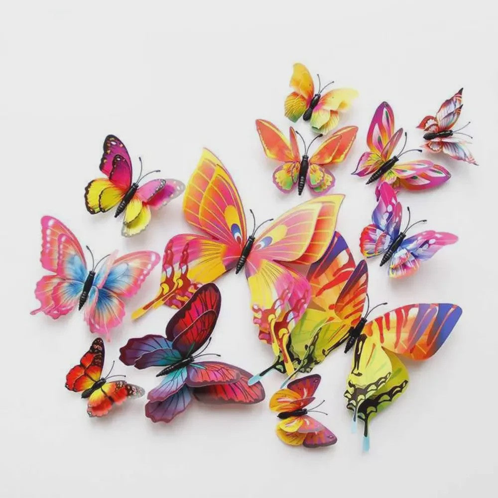 12x 3D Vlinder Stickers - Kleurrijke Decoratie voor Huis, Bruiloft & Kantoor