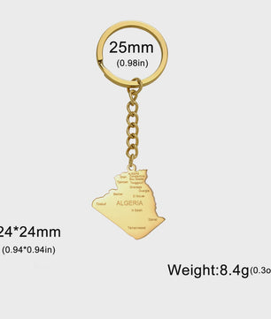 Algerije Kaart Ketting & Sleutelhanger Set - Roestvrij Staal, Stijlvolle Afrikaanse Sieraden