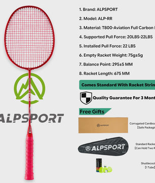 ALPSPORT RR Carbon Fiber Badminton Racket Set (2 stuks) - Offensief, 26LBS, Inclusief Tas & Shuttlecock - Ideaal voor Tieners