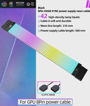Verlichte ARGB Voedingskabel Extensie voor PC Moederbord & GPU - Sync/Async