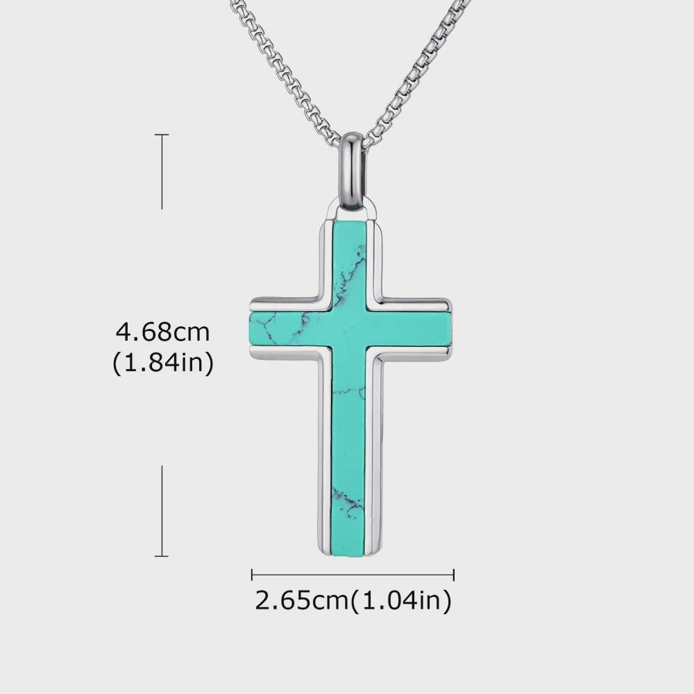 Vnox Heren Turquoise Hanger Ketting - RVS Boxketting, Vintage Stijl