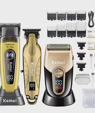 Professionele Oplaadbare Tondeuse en Baardtrimmer - Goudkleurig - Kemei KM-90-4