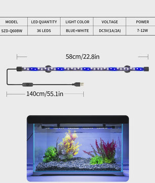 Waterdichte USB LED Aquarium Verlichting - Plantengroei & Decoratie (18-58cm)
