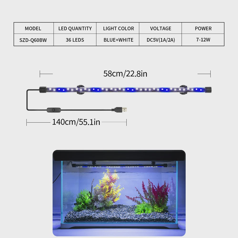 Waterdichte USB LED Aquarium Verlichting - Plantengroei & Decoratie (18-58cm)