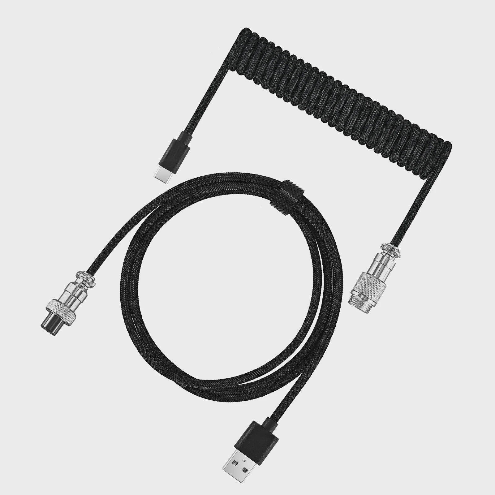 Coiled USB-C naar USB-A Keyboard Kabel met Afneembare Aviator Connector - Dubbel Sleeved