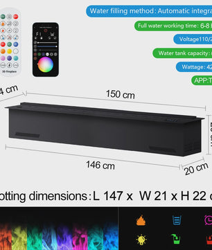 3D Water Mist Sfeerhaard met Afstandsbediening en App Bediening - Realistische Vlammen