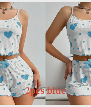 Dames Pyjama Set: 2-delig Tanktop & Shorts met Liefdesprint - Zacht & Ventilerend