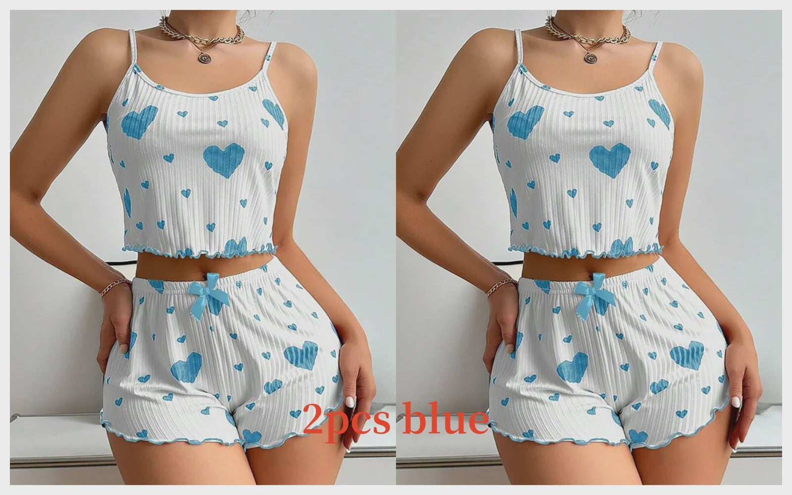 Dames Pyjama Set: 2-delig Tanktop & Shorts met Liefdesprint - Zacht & Ventilerend