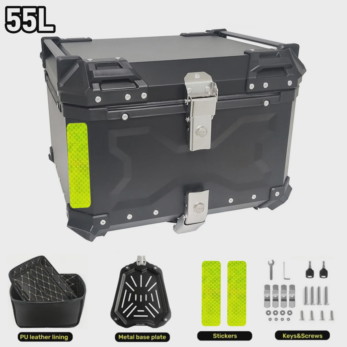 Universele Motor Topcase Aluminium Bagagekoffer - 45L/55L/65L - Quick-Lock