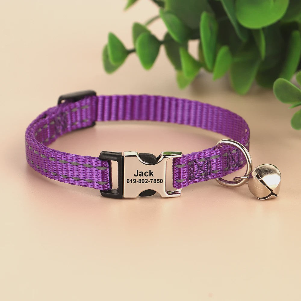 Gepersonaliseerde Kattenhalsband met Gravure, Bel & Reflecterend - Veilig & Stijlvol