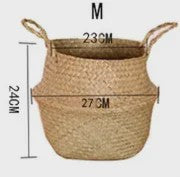 Handgeweven Zeegras Mand met Handvatten - Decoratieve Opbergmand & Plantenpot