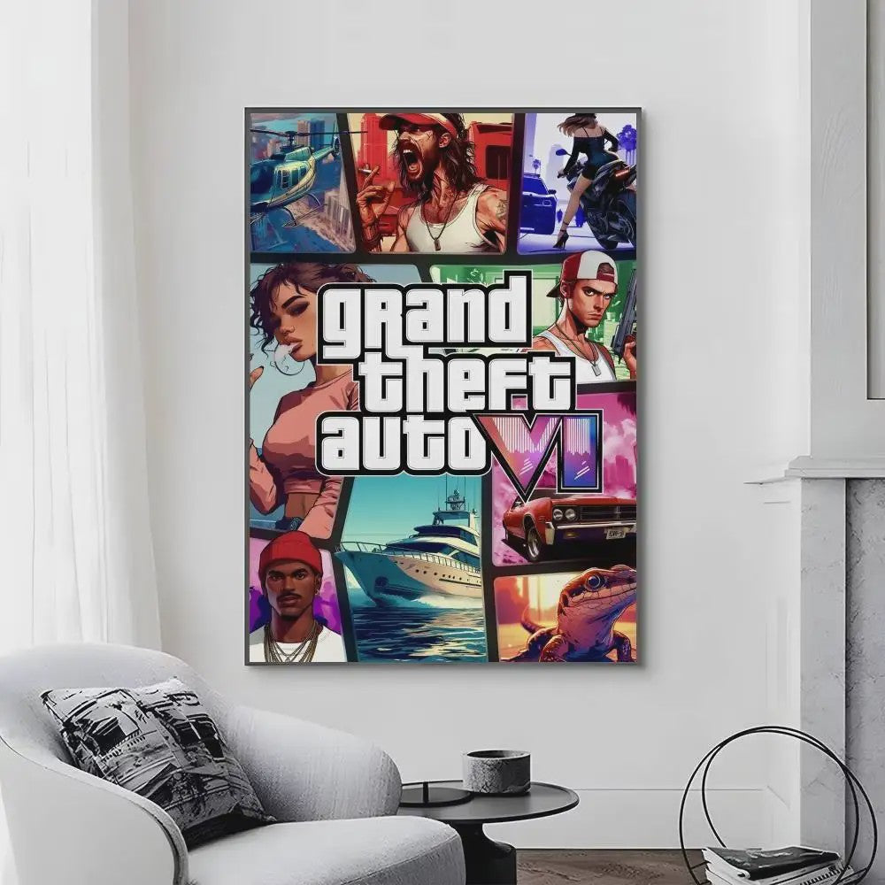 Grand Theft Auto Game Posters - Zelfklevend Muurdecoratie voor Fans