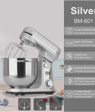 BioloMix Keukenmachine 1200W - 6L RVS Kom, Stille DC Motor & 6 Snelheden