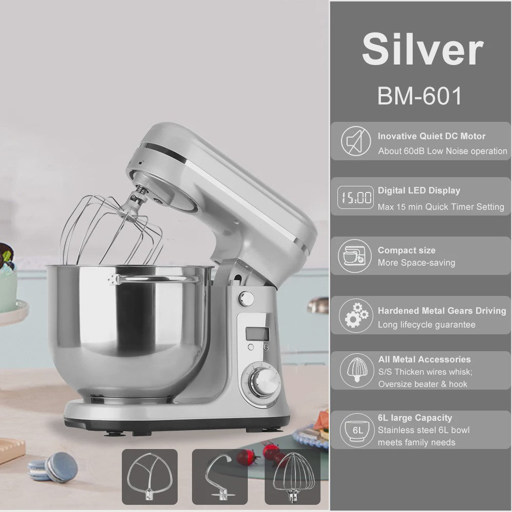 BioloMix Keukenmachine 1200W - 6L RVS Kom, Stille DC Motor & 6 Snelheden