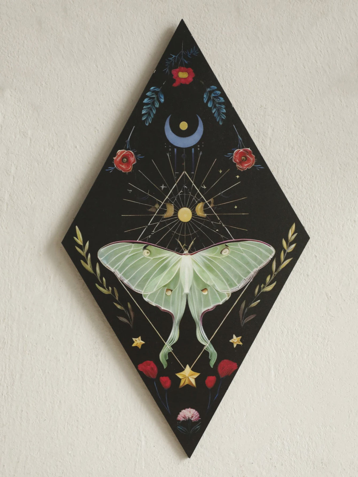 Unieke Houten Wanddecoratie Ruit Vlinder Maan Ster - Scandinavische Stijl