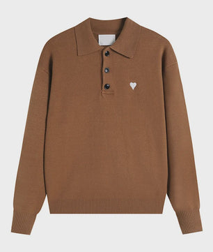 Dames Gebreide Poloshirt met Omvouwbare Kraag en Hartje - Comfortabel & Ademend