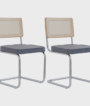 Set van 2/4 Retro Eetkamerstoelen met Rotan Rugleuning en Gestoffeerde Zitting