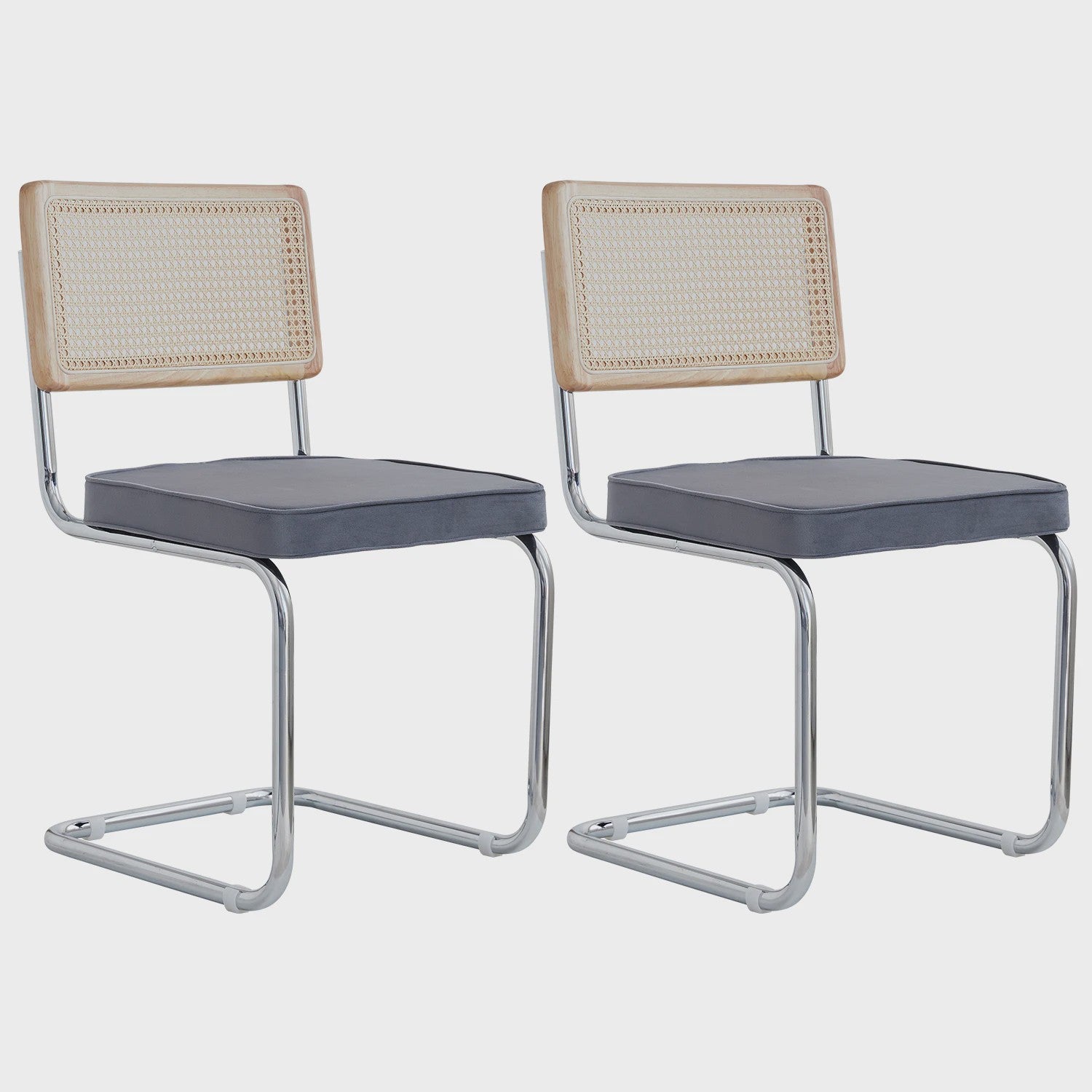 Set van 2/4 Retro Eetkamerstoelen met Rotan Rugleuning en Gestoffeerde Zitting