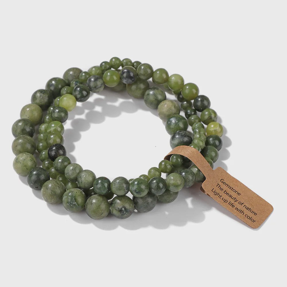 Set van 3 Natuursteen Amazoniet & Zebra Agate Armbanden - 4, 6, 8 mm Kralen