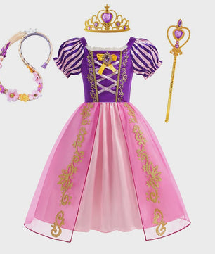Prinsessenjurk Rapunzel voor Meisjes - Paars met Pofmouwen | Verkleedjurk & Feestjurk