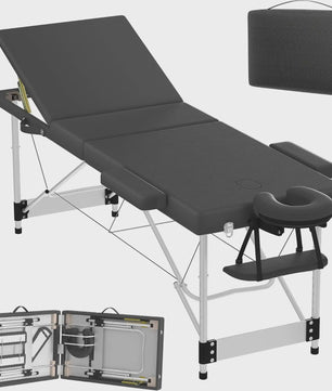 Draagbare Massage Tafel Aluminium - Inklapbaar, Verstelbaar (62-83cm), 230kg Draagkracht, met Armleuningen & Hoofdsteun