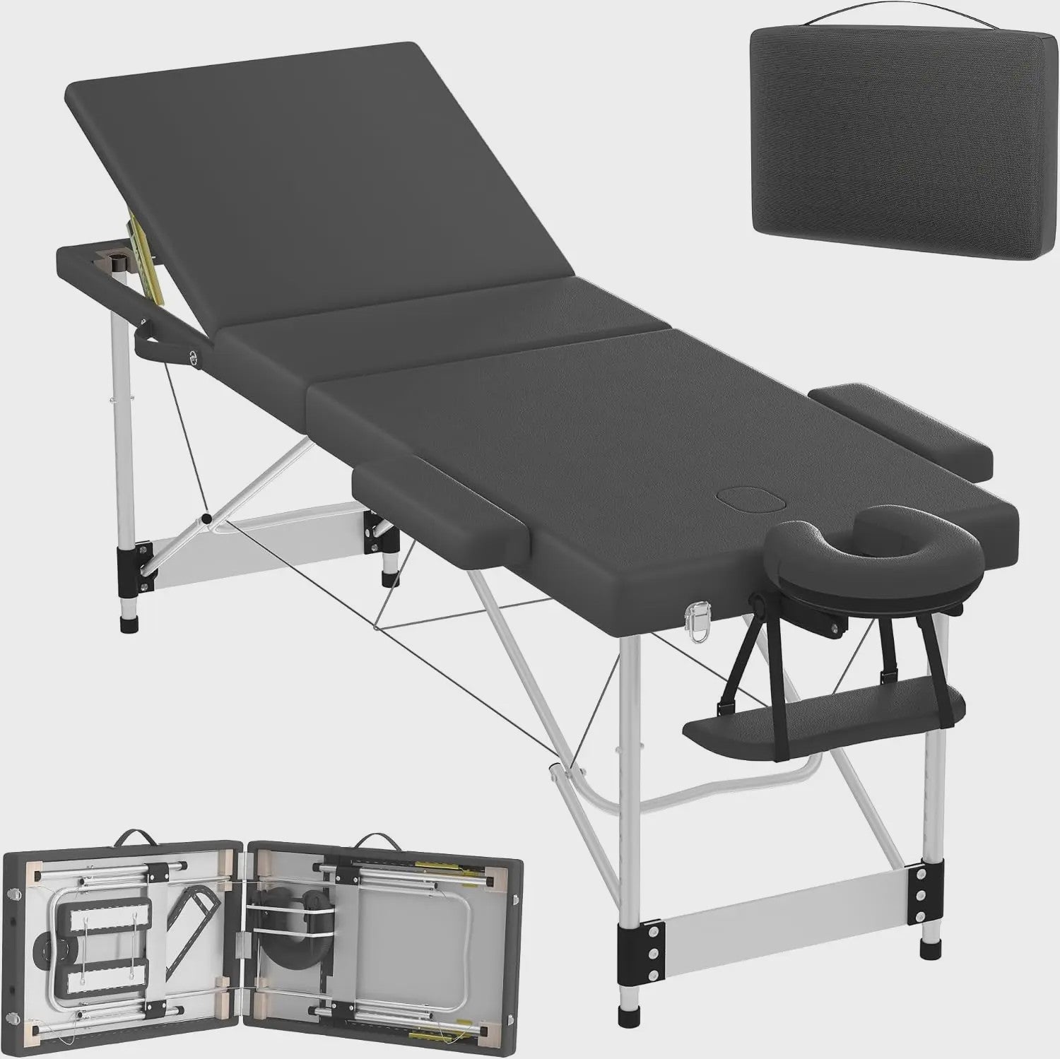 Draagbare Massage Tafel Aluminium - Inklapbaar, Verstelbaar (62-83cm), 230kg Draagkracht, met Armleuningen & Hoofdsteun