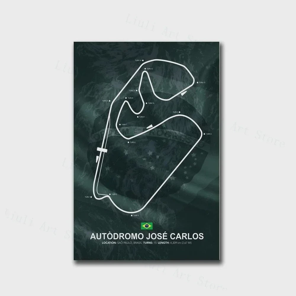 Formule 1 Circuit Poster Canvas - F1 Race Track Kunst Print voor Woonkamer Decoratie