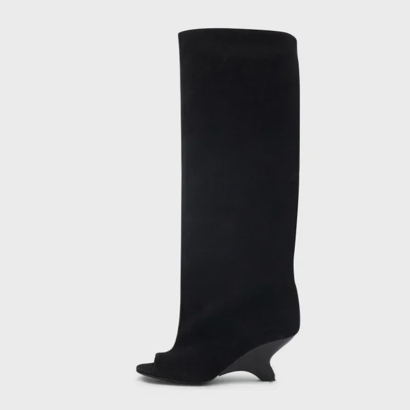 Zomer Peep Toe Laarzen met Hoge Blokhak - Elegante Lange Laarzen voor Dames