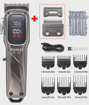 Kemei KM-1550 Professionele Baardtrimmer & Haarklipper voor Mannen - Draadloos, LED Display, USB