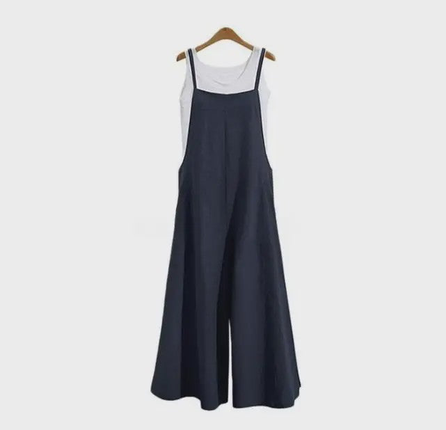 Dames Jumpsuit Zomer Mouwloos Katoen Linnen met Wijde Pijpen - Casual en Comfortabel