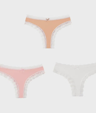 3-Pack Dames Slipjes met Kantrand - Low-Waist Thong & G-String in Luipaardprint en Effen Kleuren