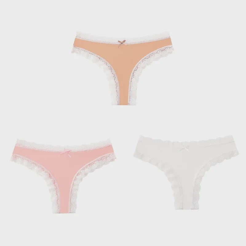 3-Pack Dames Slipjes met Kantrand - Low-Waist Thong & G-String in Luipaardprint en Effen Kleuren