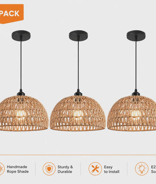 SediaXL Rotan Hanglamp Boho Stijl 30cm - Woven Paper Rope Plafondlamp
