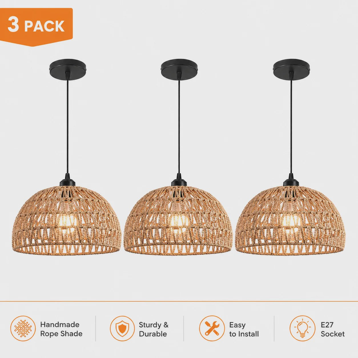 SediaXL Rotan Hanglamp Boho Stijl 30cm - Woven Paper Rope Plafondlamp