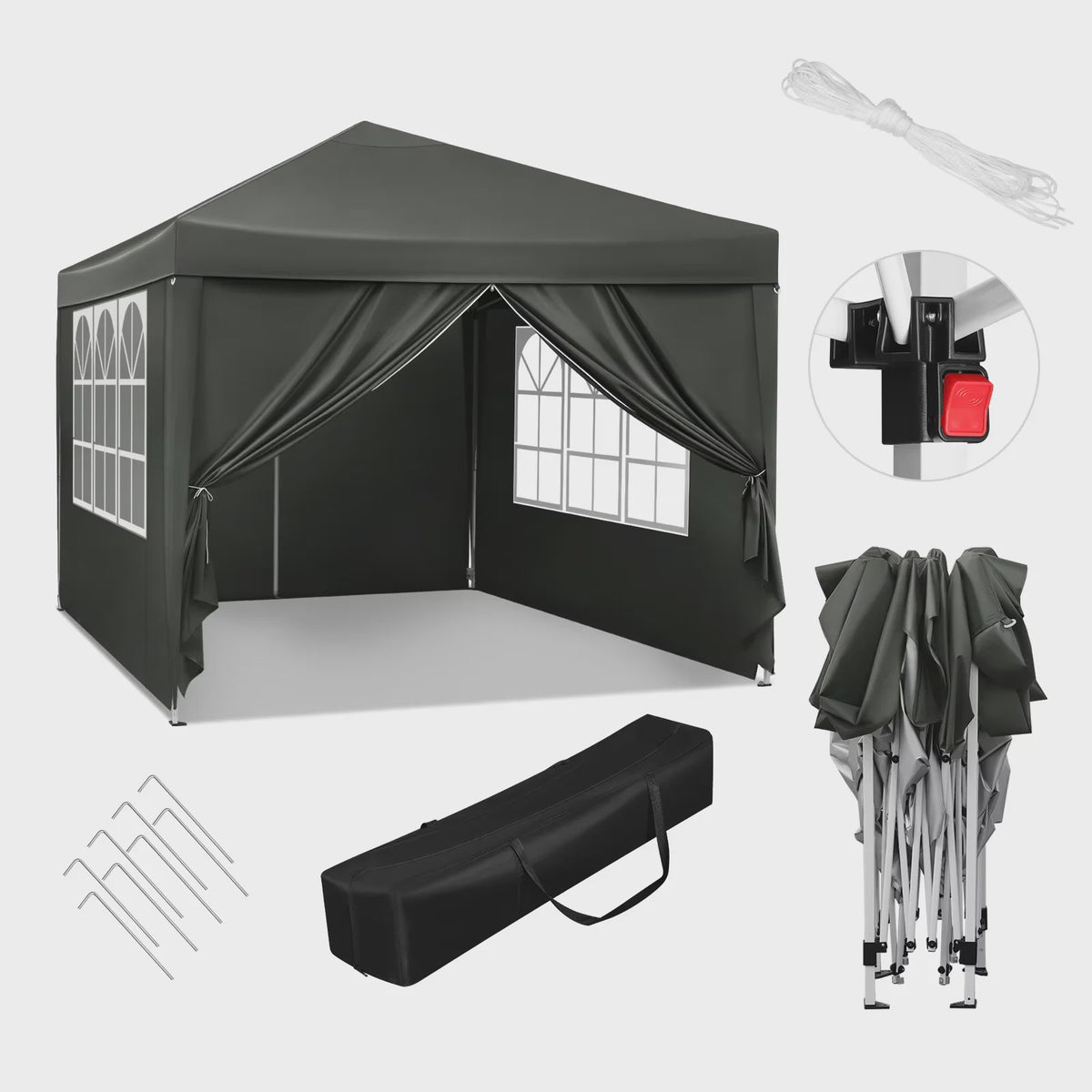 WOLTU 3x3m Partytent - Waterdichte Tuin- en Camping Paviljoen met UV-bescherming en Draagtas