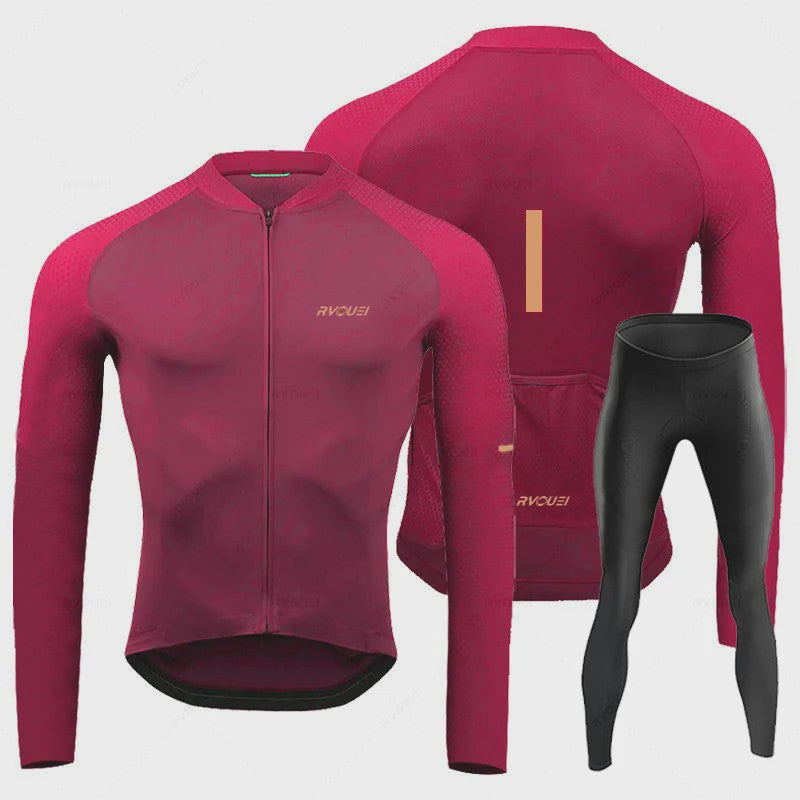 Heren Fietsset Lange Mouw Jersey met Bib Pants - Ademend en Comfortabel