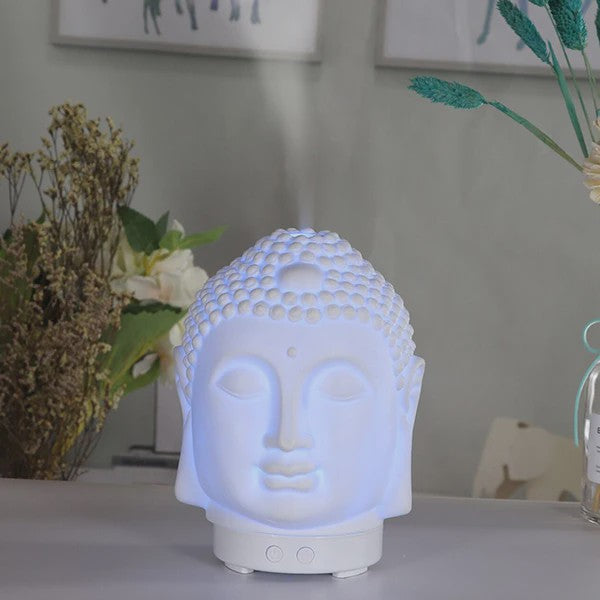 Buddha Hoofd Aroma Diffuser met Nachtlampje - 100ml Etherische Olie Verstuiver