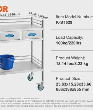 3-Laags Metalen Laboratorium Trolley - Mobiele Werkwagen met 100kg Draagvermogen