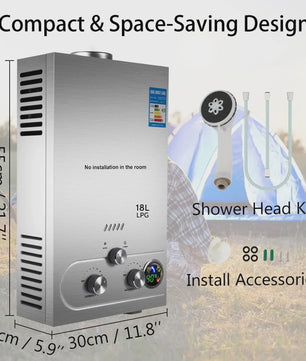 VEVOR LPG Gas Waterverwarmer - Direct Heet Water met 6L tot 18L Capaciteit