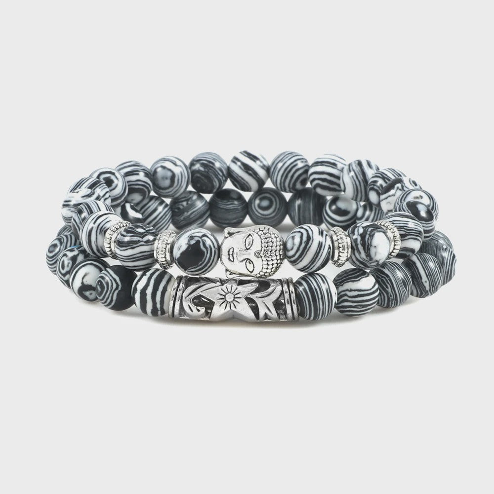 Set van 2 Houten Kralen Armbanden met Buddha & Natuursteen - Meditatie & Spirituele Sieraden