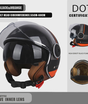 Vintage Open Motorhelm met Dubbel Vizier - DOT Gecertificeerd, Retro Stijl